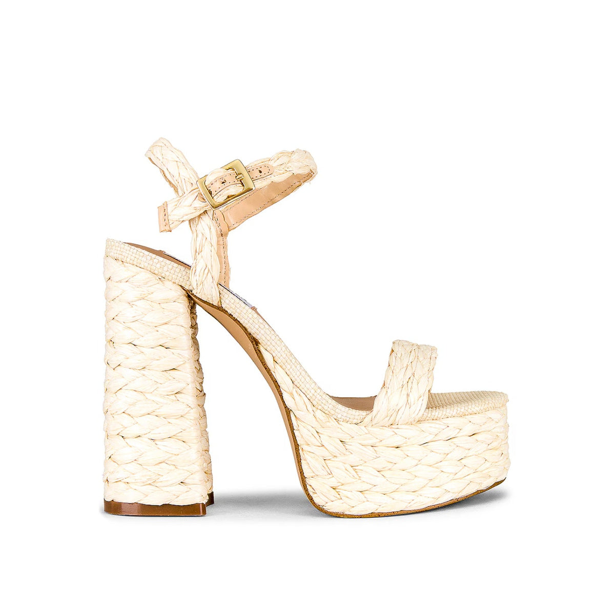 STEVE MADDEN Tiera Platform Heeled Sandals Size 10 Cream Raffia NWOB