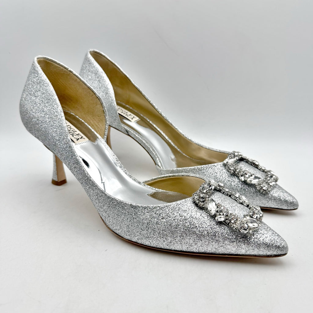 Badgley Mischka Womens Fabia ll Pumps Size 10 Silver Satin Embellished NWOB