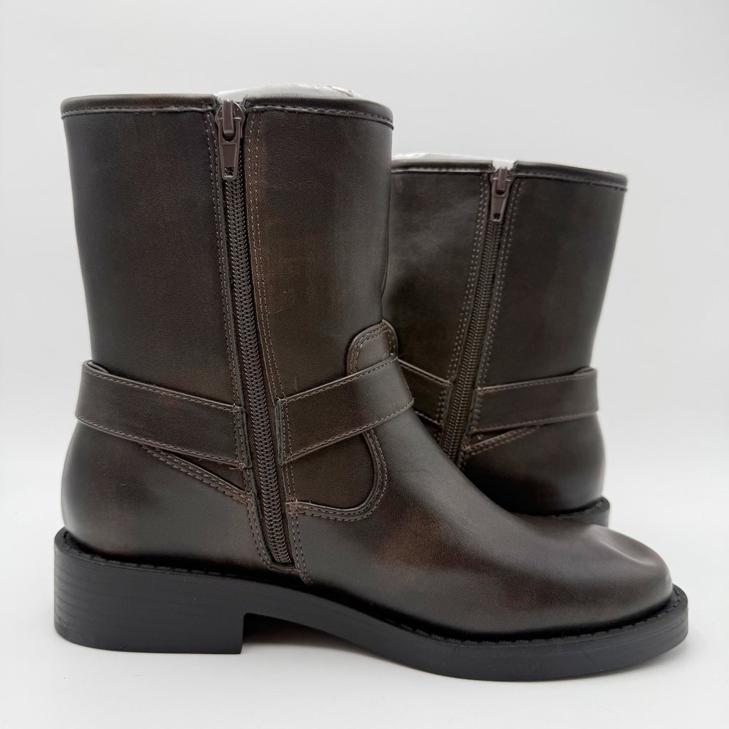 DV by Dolce Vita Womens Poca Harness-Strap Moto Boots Size 7 M Brown NWOB