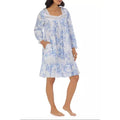EILEEN WEST Short Nightgown Large Blue White Floral Long Sleeve Cotton Knit NWT