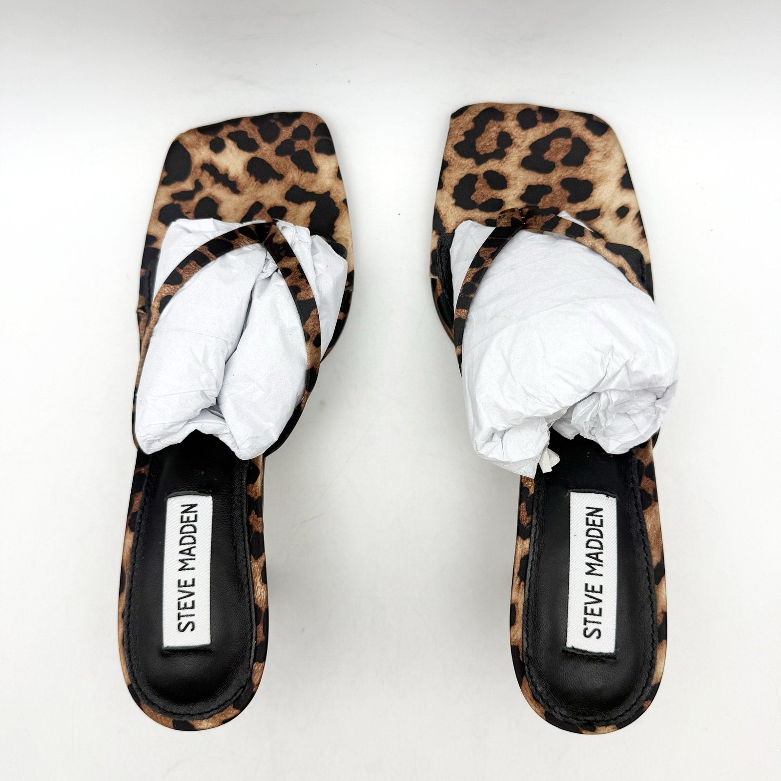 Steve Madden Womens Allies Heeled Sandals US 8.5 M Black Leopard Slip On NIB