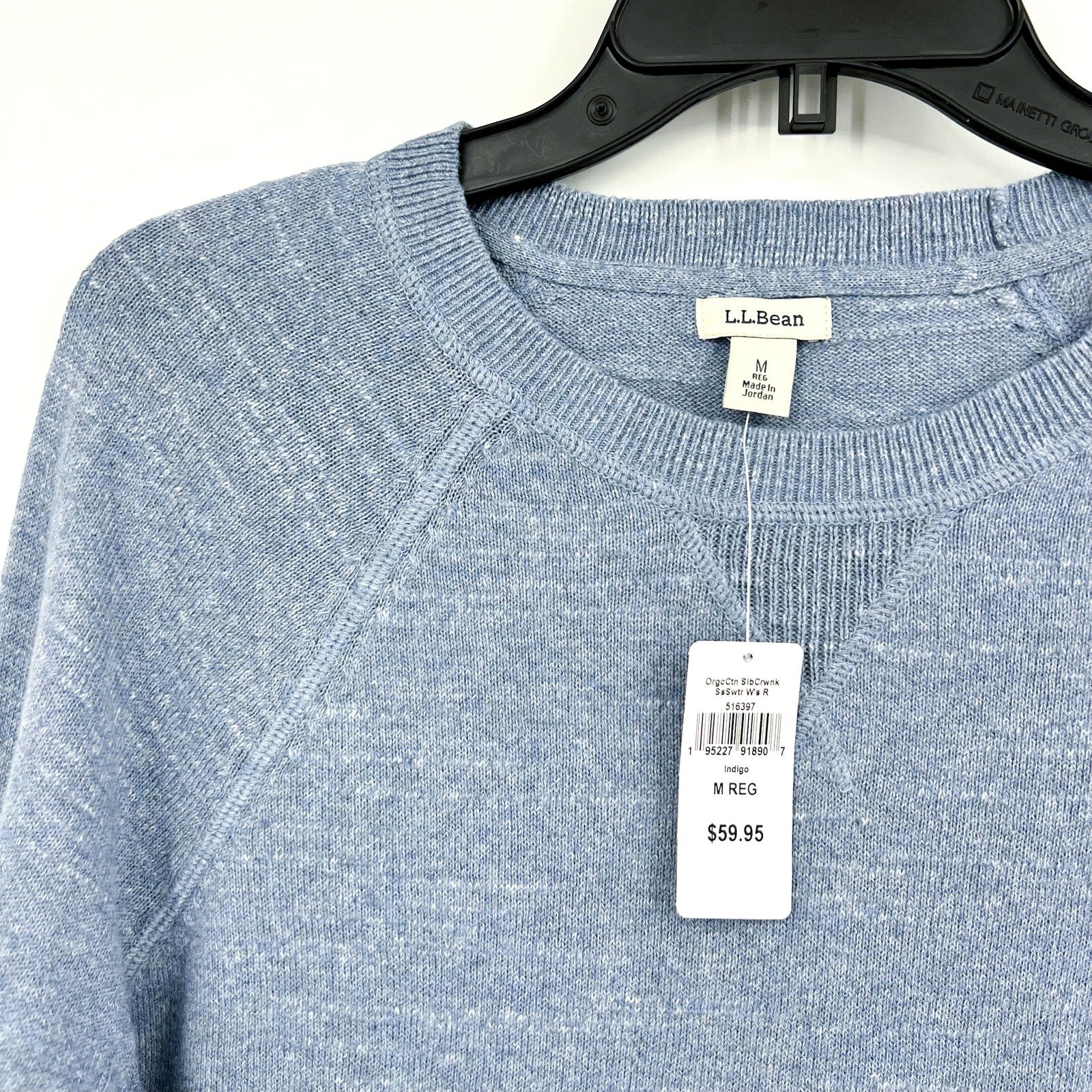 L.L BEAN Womens Slub Sweatshirt Sweater Medium Blue Indigo Organic Cotton NWT