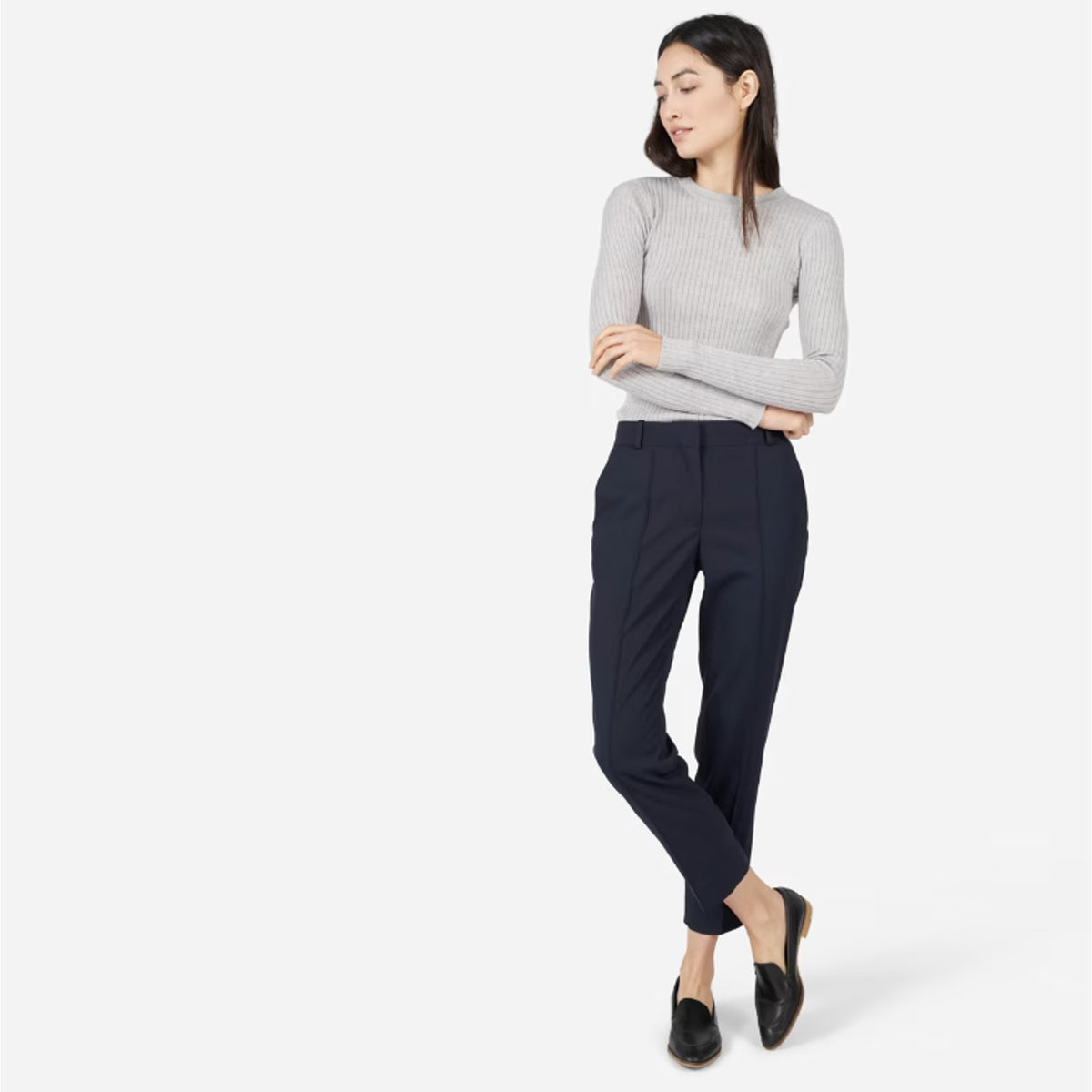 EVERLANE Women's The Italian GoWeave Crop Trouser Pants Size 10 Navy Blue NWT