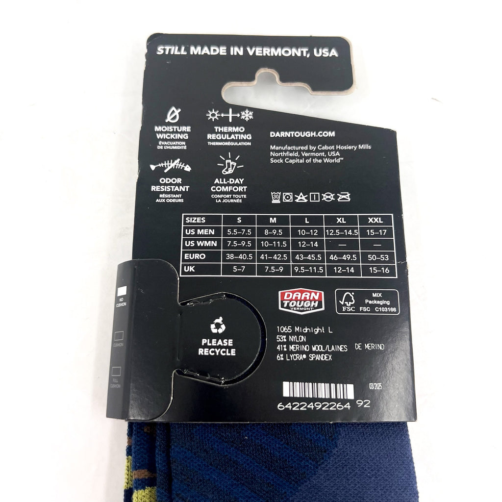 DARN TOUGH Unisex Ridge Runner Micro Crew Running Socks Large Blue Midnight NWT