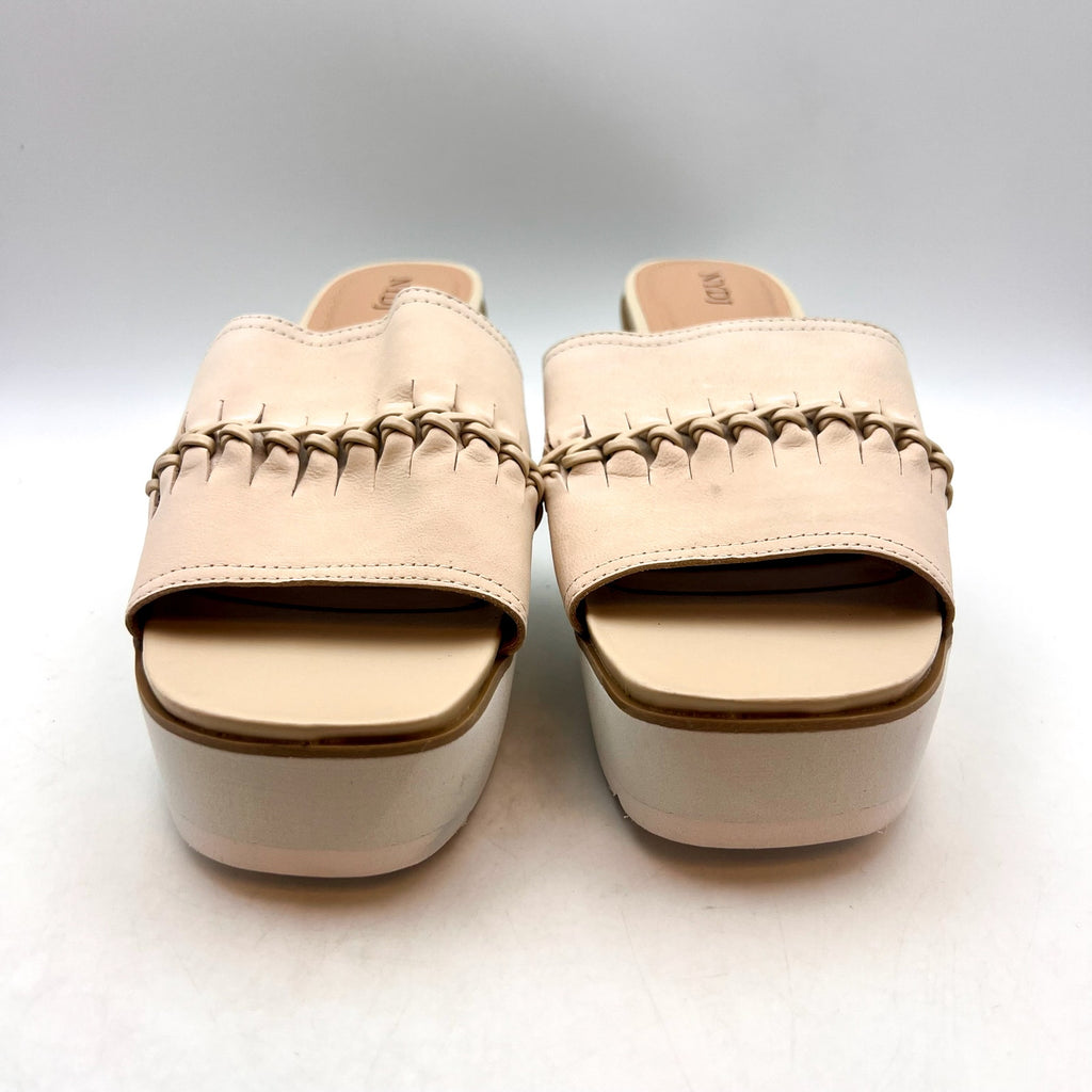 NYDJ Women's Rory Wedge Sandals Size 10M White Beige Leather Slip On NWOB
