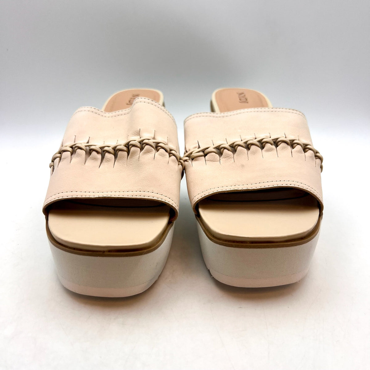 NYDJ Women's Rory Wedge Sandals Size 10M White Beige Leather Slip On NWOB
