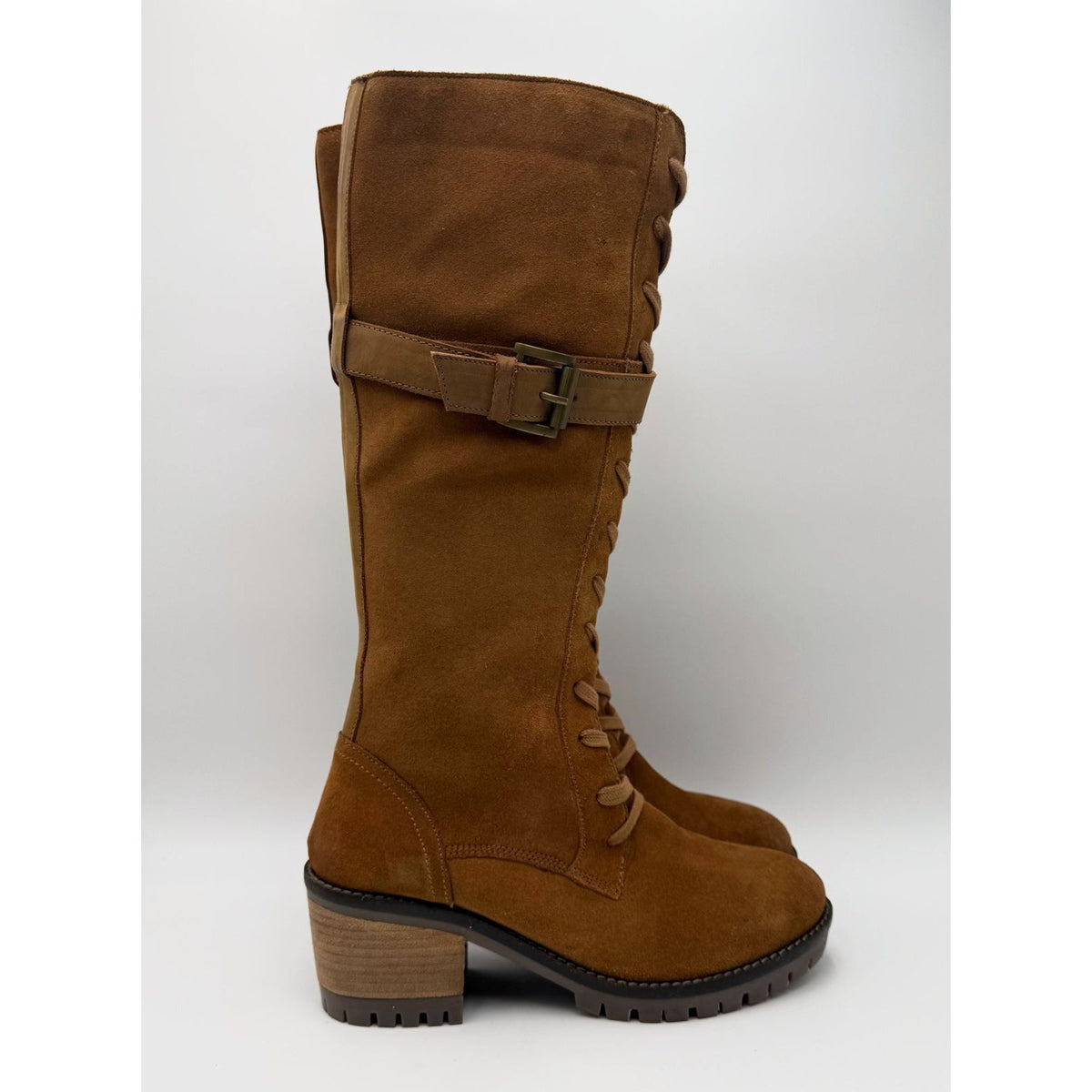 Vintage Foundry Womens Naomi Lace Up Knee High Boots Size 7 EU 37 Tan Suede NWOB