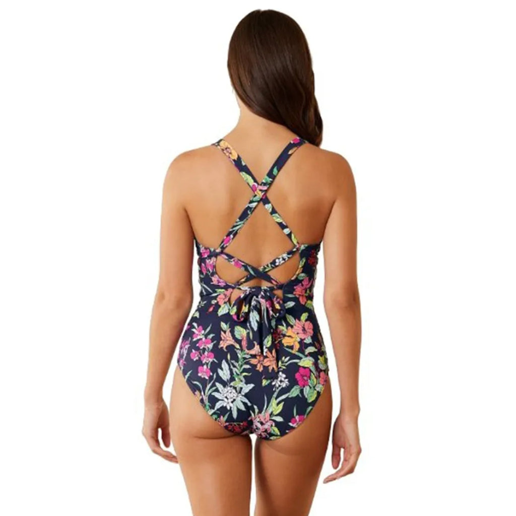 TOMMY BAHAMA Summer Floral Reversible One Piece Swimsuit Size 12 Navy Blue NWT
