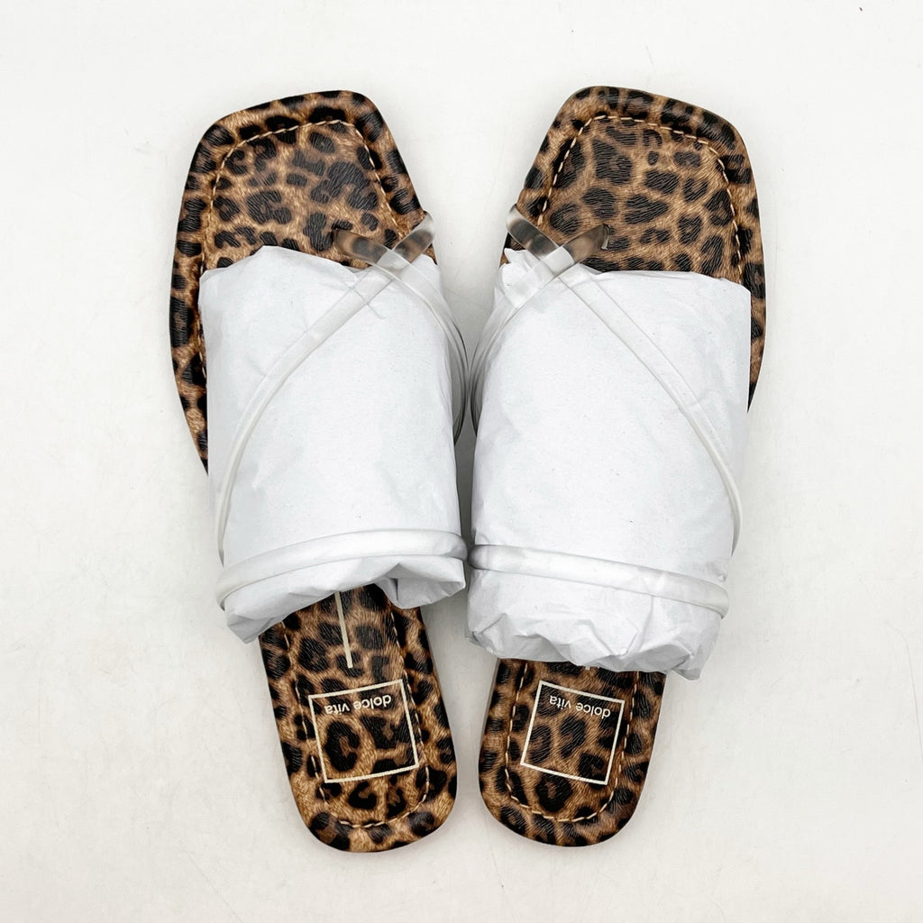 Dolce Vita Womens Leanna Sandals Size 8.5 Leopard Brown Slide Flip Flop NIB