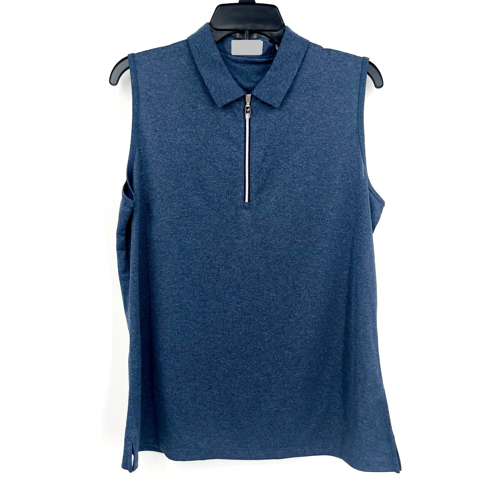 CALLAWAY Women's 1/4 Zip Sleeveless Polo Shirt Large Blue True Navy Heather NWT
