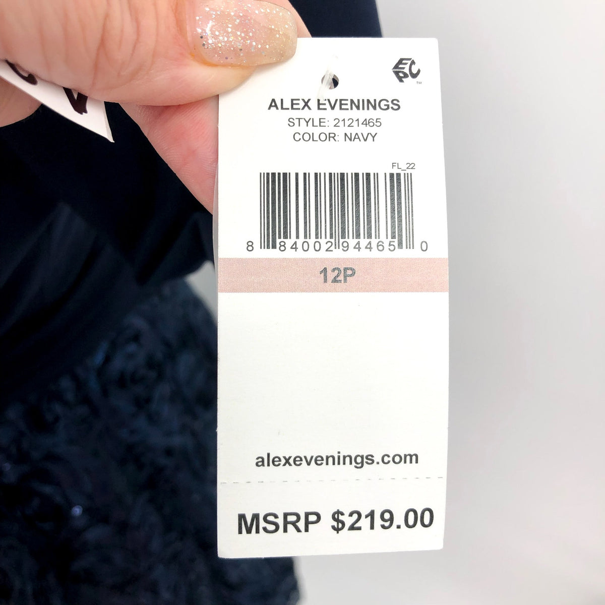 ALEX EVENINGS Womens Tea Length Soutache Dress Size 12 Petite Navy Blue Belt NWT