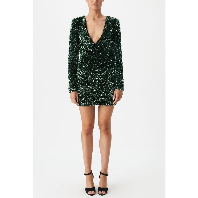 BARDOT Women's Lilia Sequin Mini Dress XS US 2 Vivid Green Long Sleeve NWT