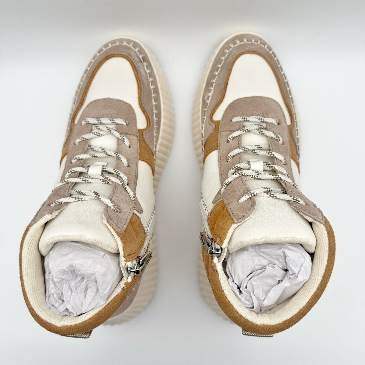 Dolce Vita Womens Daley Hi-Top Casual Sneakers Size 7.5 M Tan White Suede NIB
