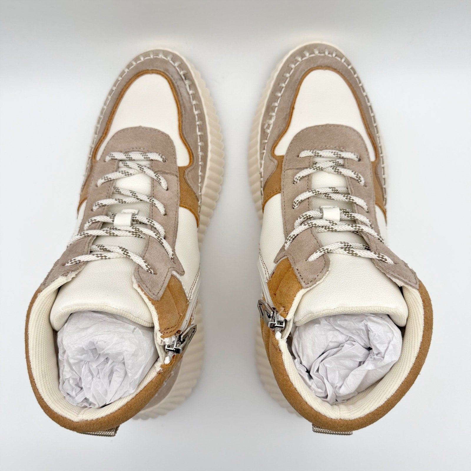 Dolce Vita Womens Daley Sneakers US 7.5 M EU 38 Taupe White Brown Suede NIB