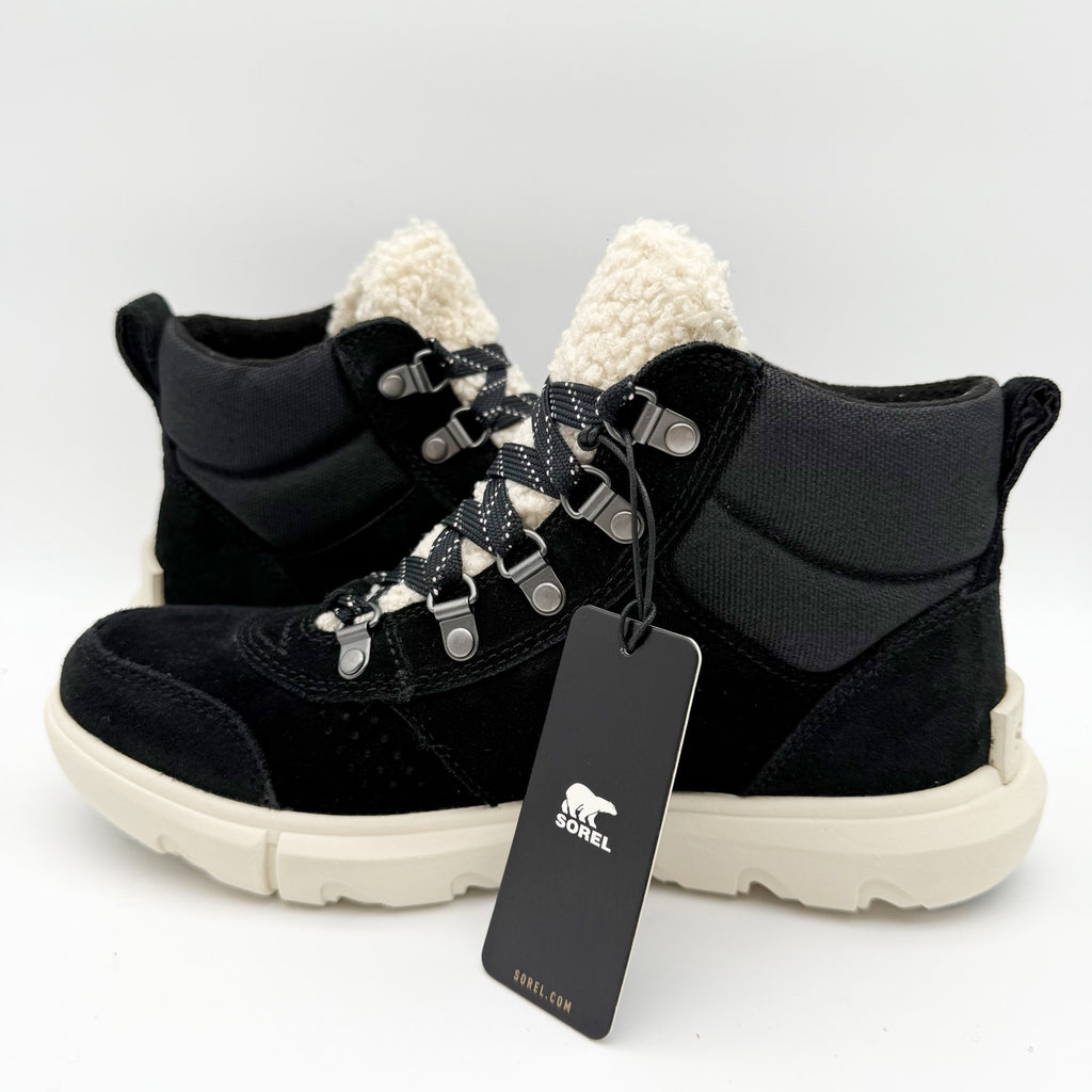Sorel Women Explorer Next Hiker Bootie US 7 Black Suede Waterproof Insulated NIB