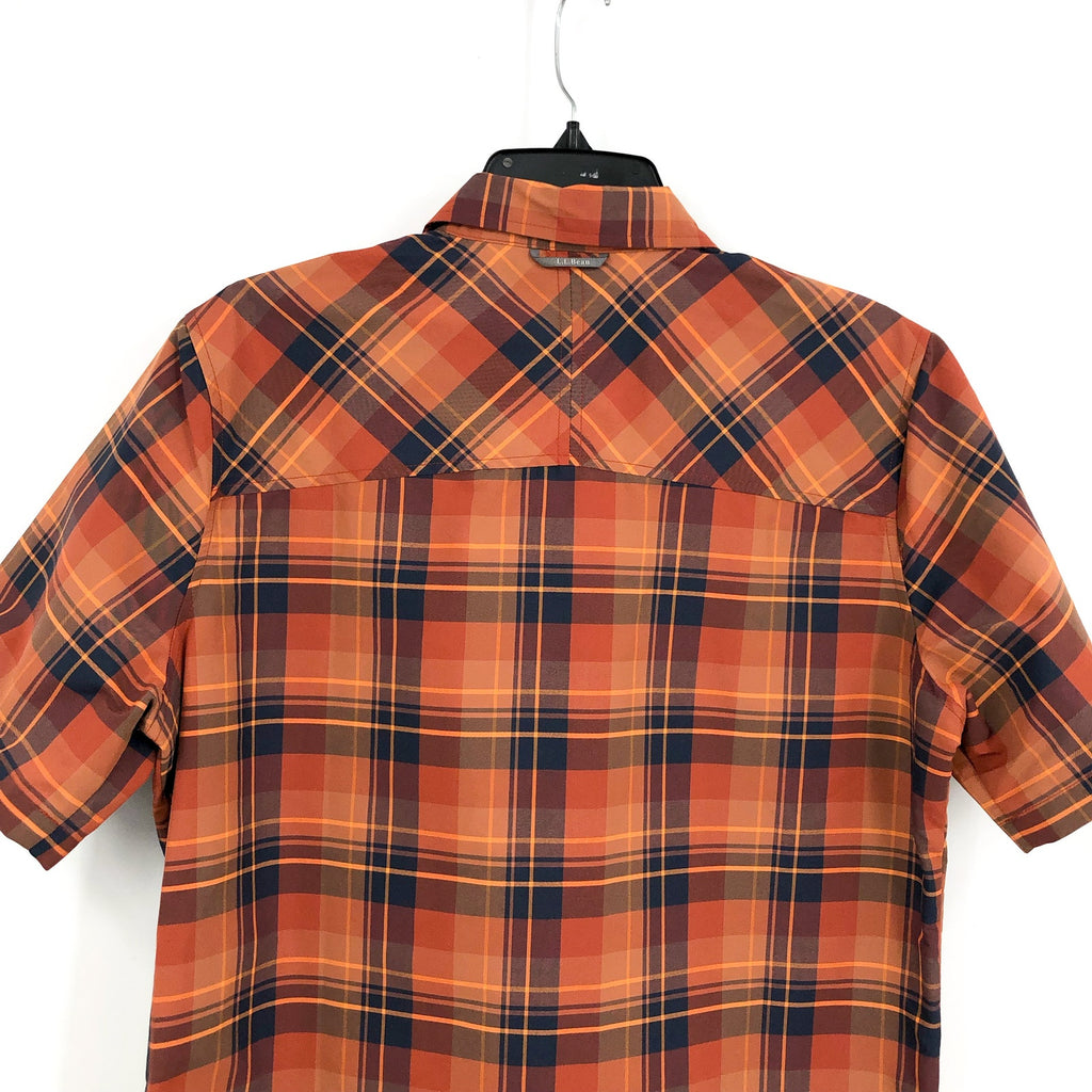 L.L.BEAN Mens Short Sleeve Shirt Small Orange Blue Plaid SunSmart Cool Weave NWT