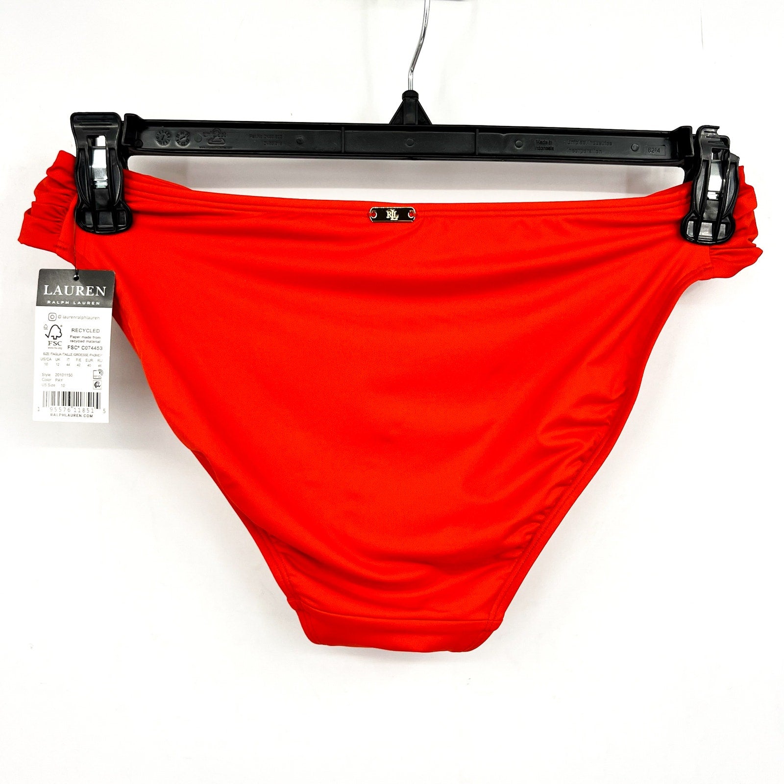 LAUREN RALPH LAUREN Beach Club Hipster Bikini Bottom Size 6 Orange Shirred NWT