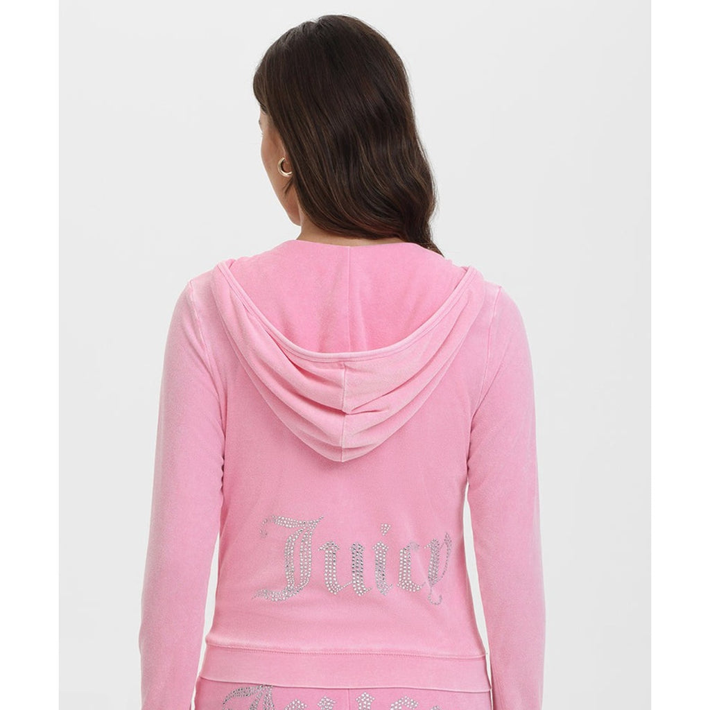 JUICY COUTURE Women's Big Bling Towel Terry Zip Hoodie Small Hot Hot Pink NWT