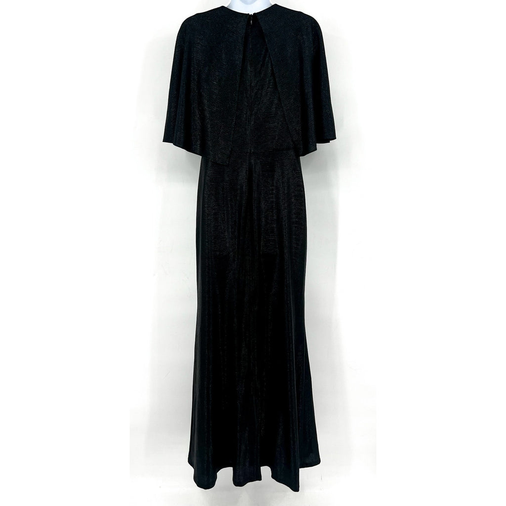 LAUREN RALPH LAUREN Twist-Front Cape Gown Size 6 Black Metallic Knit Dress NWT