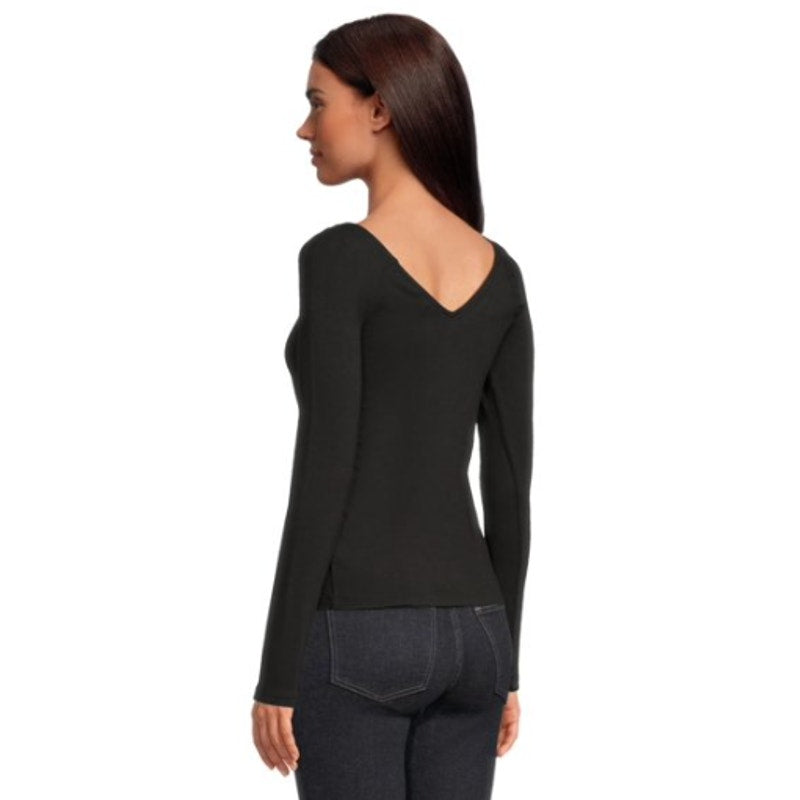 MADEWELL Women's Double V-Neck Top Small Jet Black Jersey Long Sleeve NT721 NWT