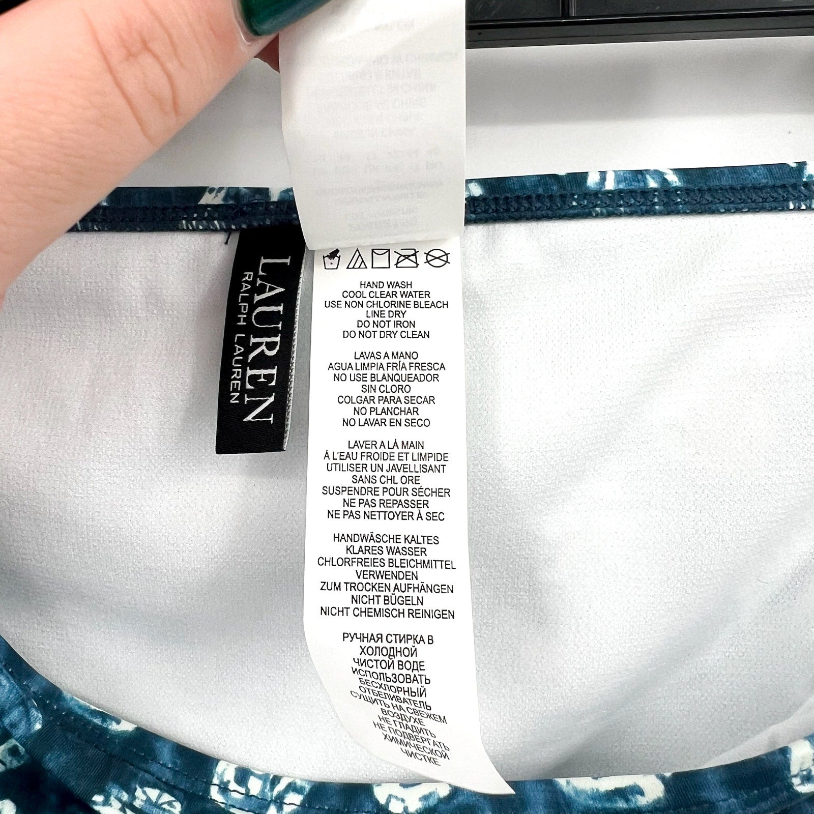 LAUREN RALPH LAUREN Hipster Bikini Bottom Size 10 Blue Print Side-Tie NWT