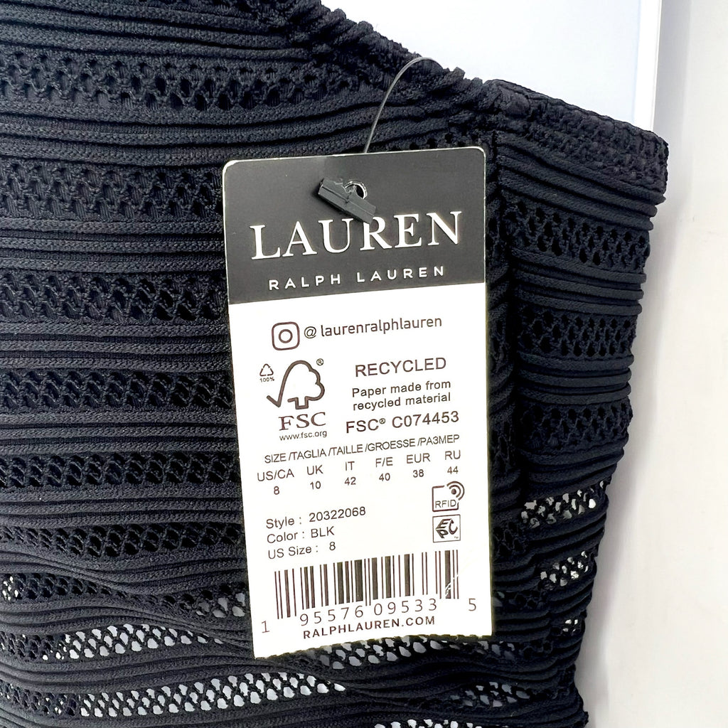 LAUREN RALPH LAUREN Ottoman One-Piece Swimsuit Size 8 Black Mesh Stripe NWT