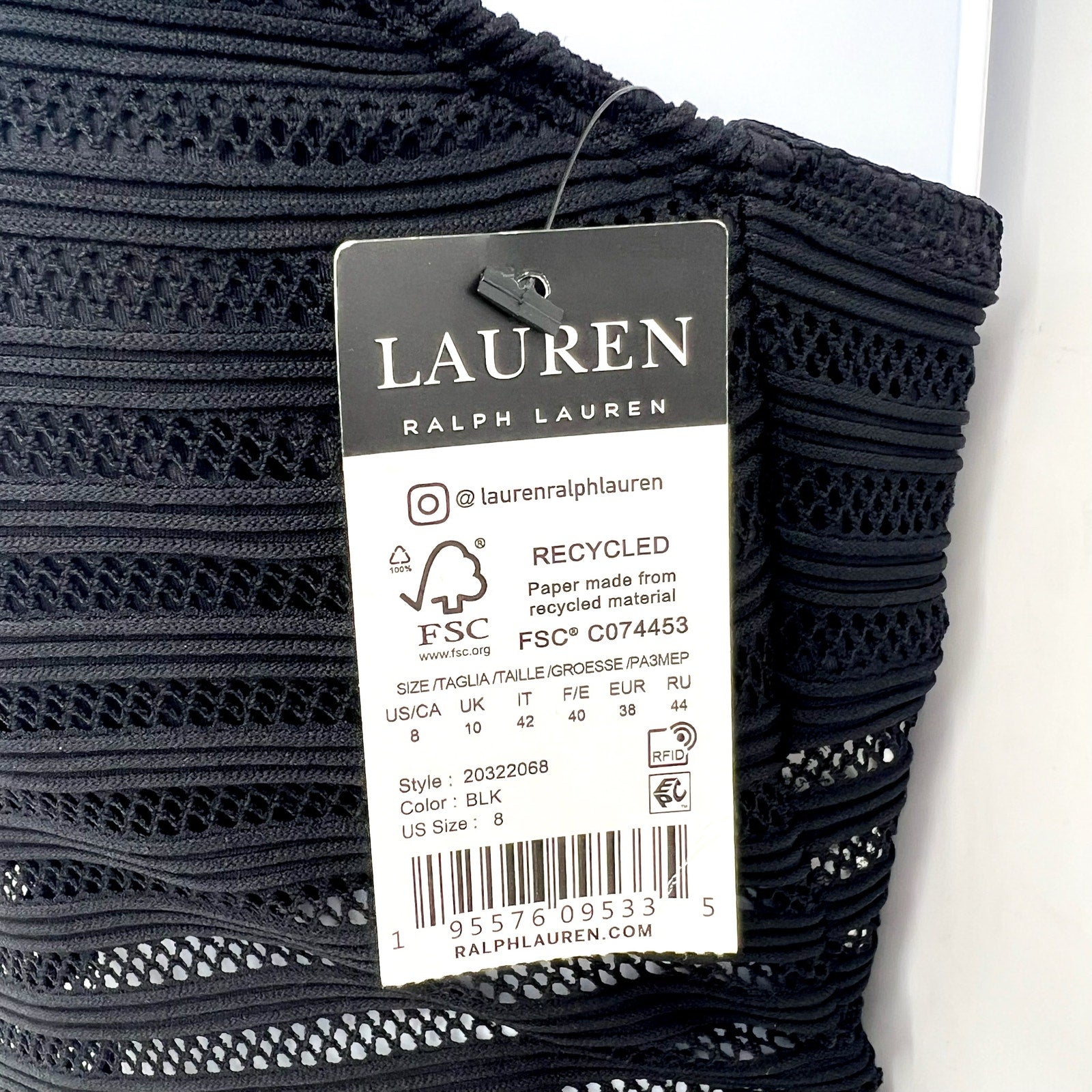 LAUREN RALPH LAUREN Ottoman One-Piece Swimsuit Size 8 Black Mesh Stripe NWT