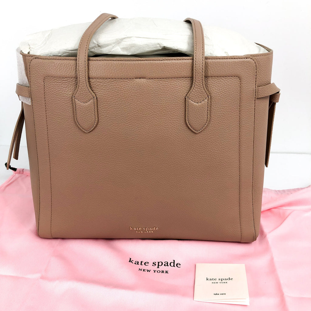 KATE SPADE Knott Large Tote Bag Tan Raw Pecan Shoulder Straps Leather NWT