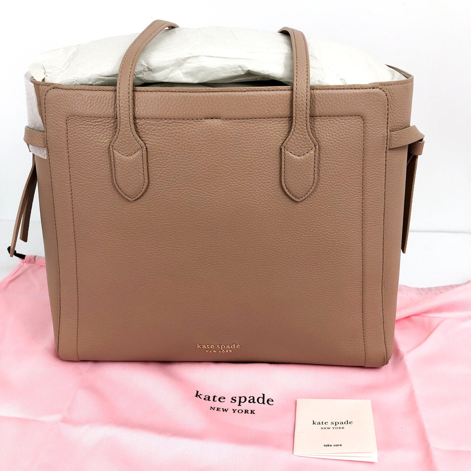 KATE SPADE Knott Large Tote Bag Tan Raw Pecan Shoulder Straps Leather NWT