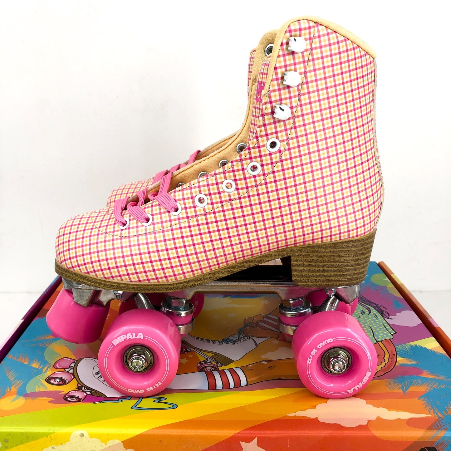 IMPALA Womens Roller Quad Skates US 6 EU 37 Pink Tartan NIB