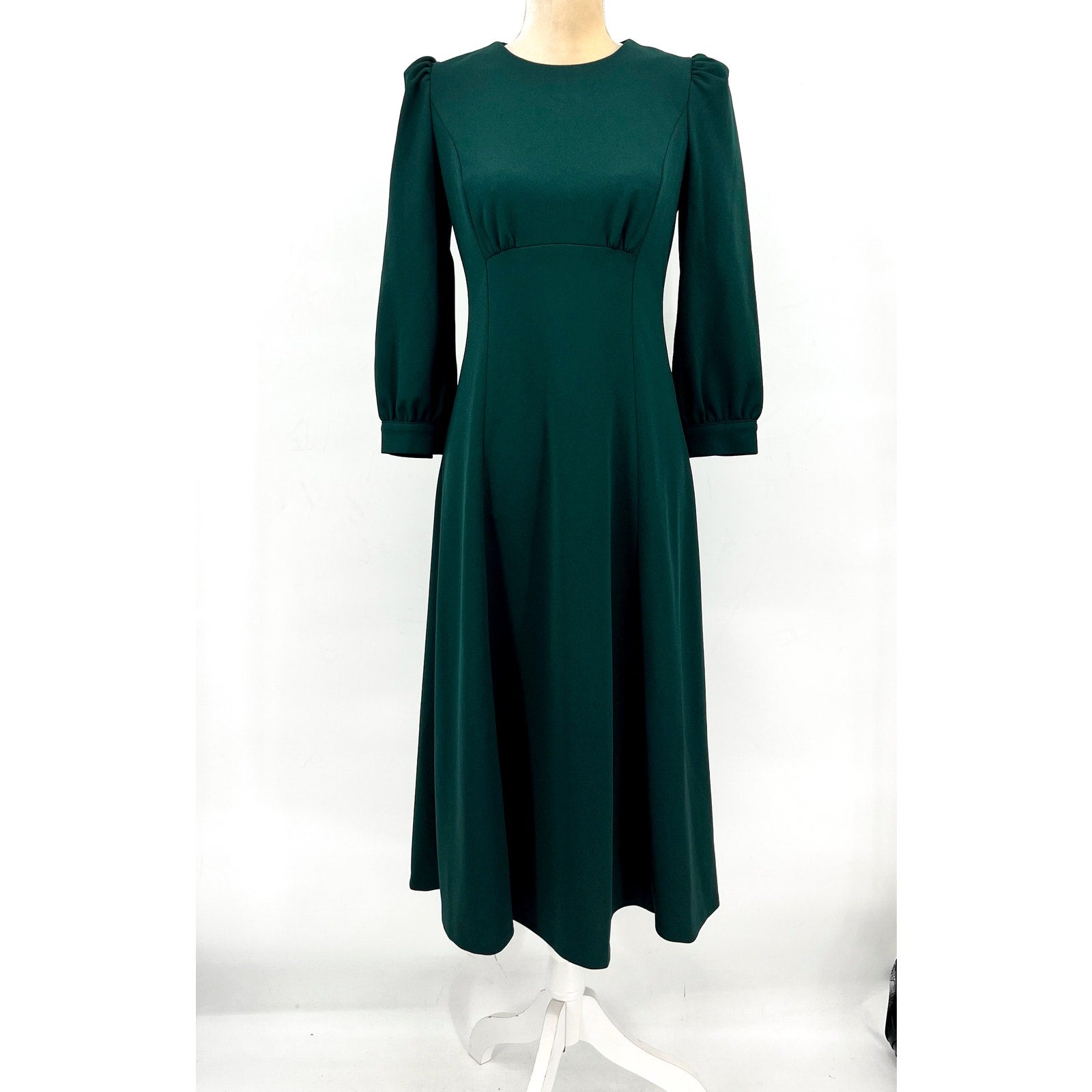 CALVIN KLEIN Scuba Crepe Midi Dress Size 4 Malachite Green 3/4 Puff Sleeve NWT