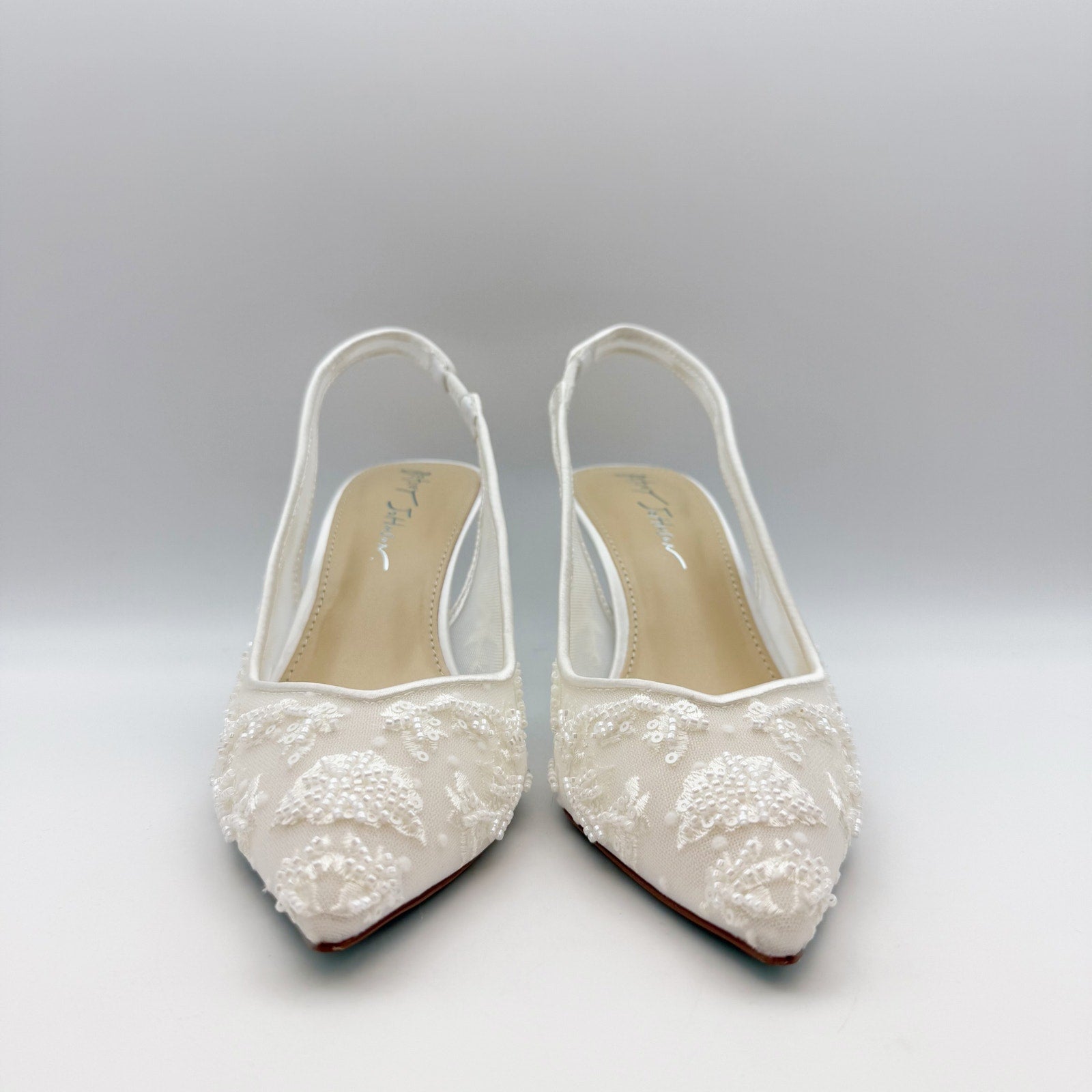 Blue Betsey Johnson Womens Nikki High Heels Size 7.5 White Lace Sling Back NWOB