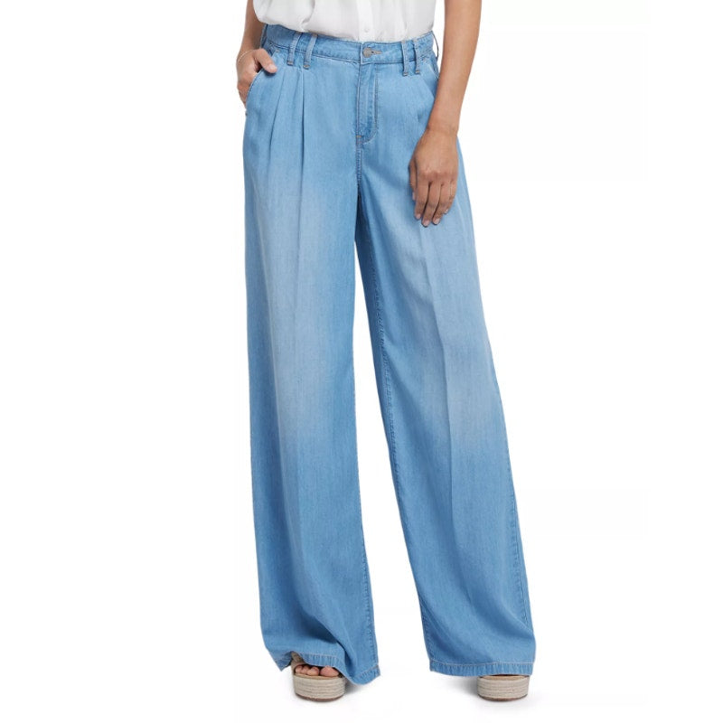 NYDJ Womens Whitney Pleated Trousers Pants Size 4 Blue Canary Beach Wide Leg NWT