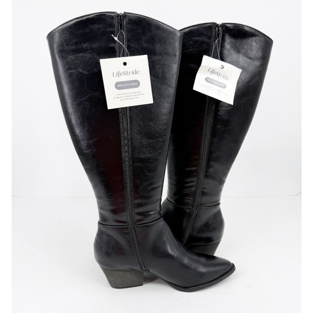 LifeStride Women's Reese Wide Calf Boot Size 8.5 Wide EU 39 Black Leather NWOB