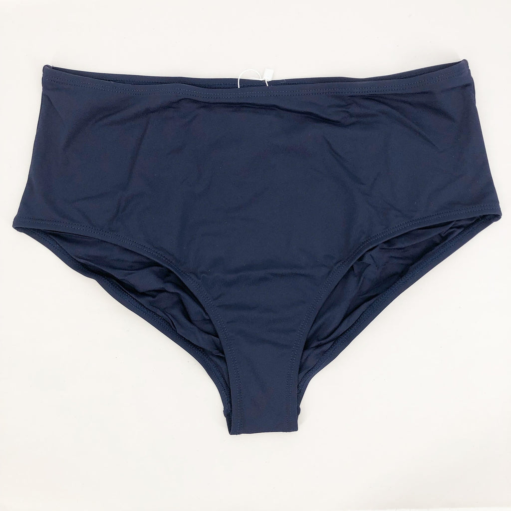 ANDIE SWIM The High Waisted Bikini Bottom Large Navy Blue Full Coverage Swim NWT