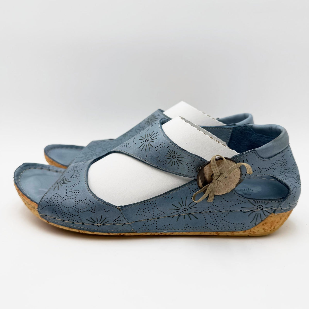 Spring Step Womens Lorelle Sandals EU 39 US 8.5-9 Blue Floral Leather Flats NIB