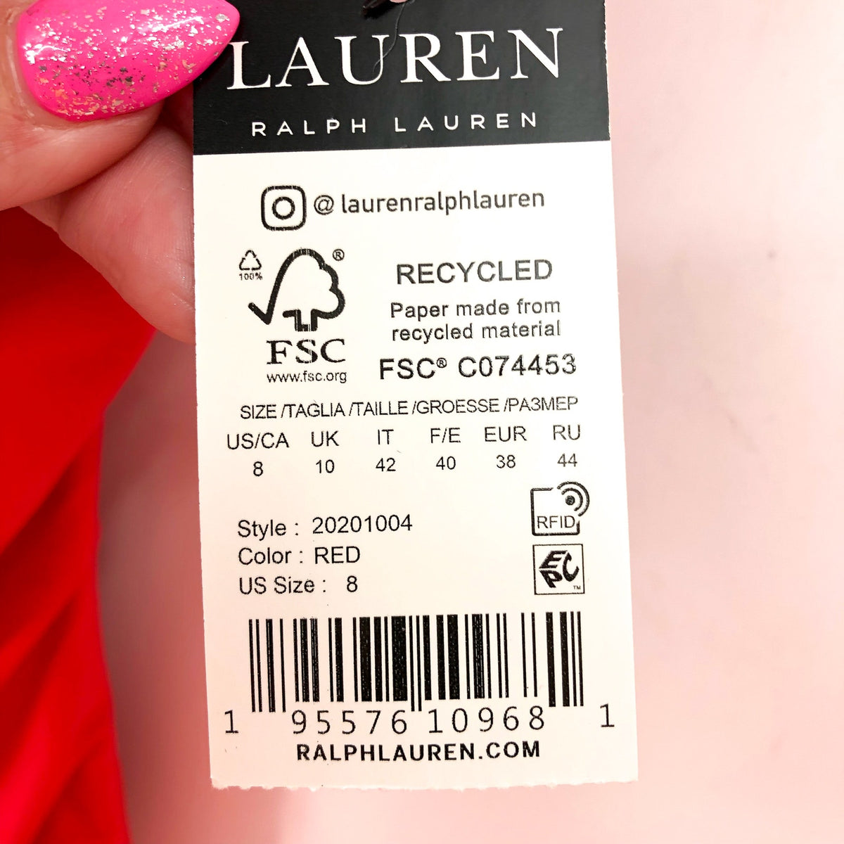 LAUREN RALPH LAUREN Double Strap One Piece Swimsuit Size 8 Red One Shoulder NWT