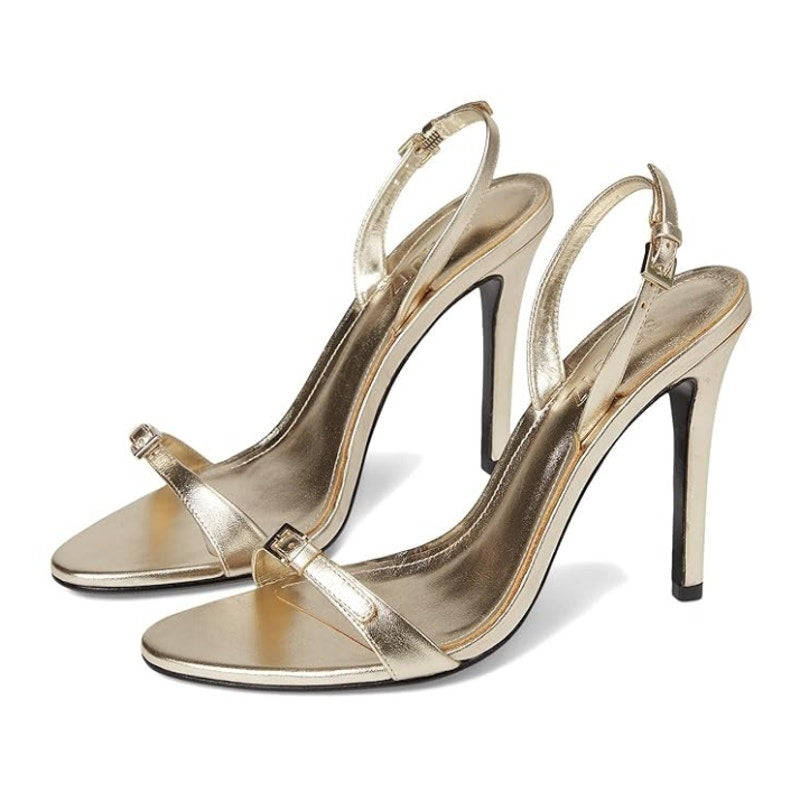 SCHUTZ Womens Aurora Sling Heeled Sandals Size 7.5 Platina Gold Stiletto NWOB