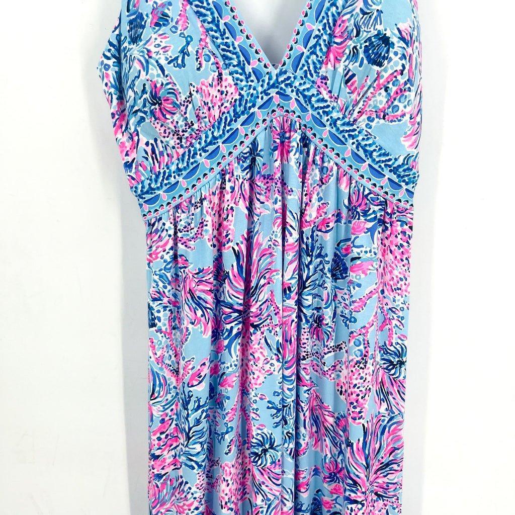 LILLY PULITZER Serena V-Neck Maxi Dress Size 2 Celestial Blue Seek and Sea NWT
