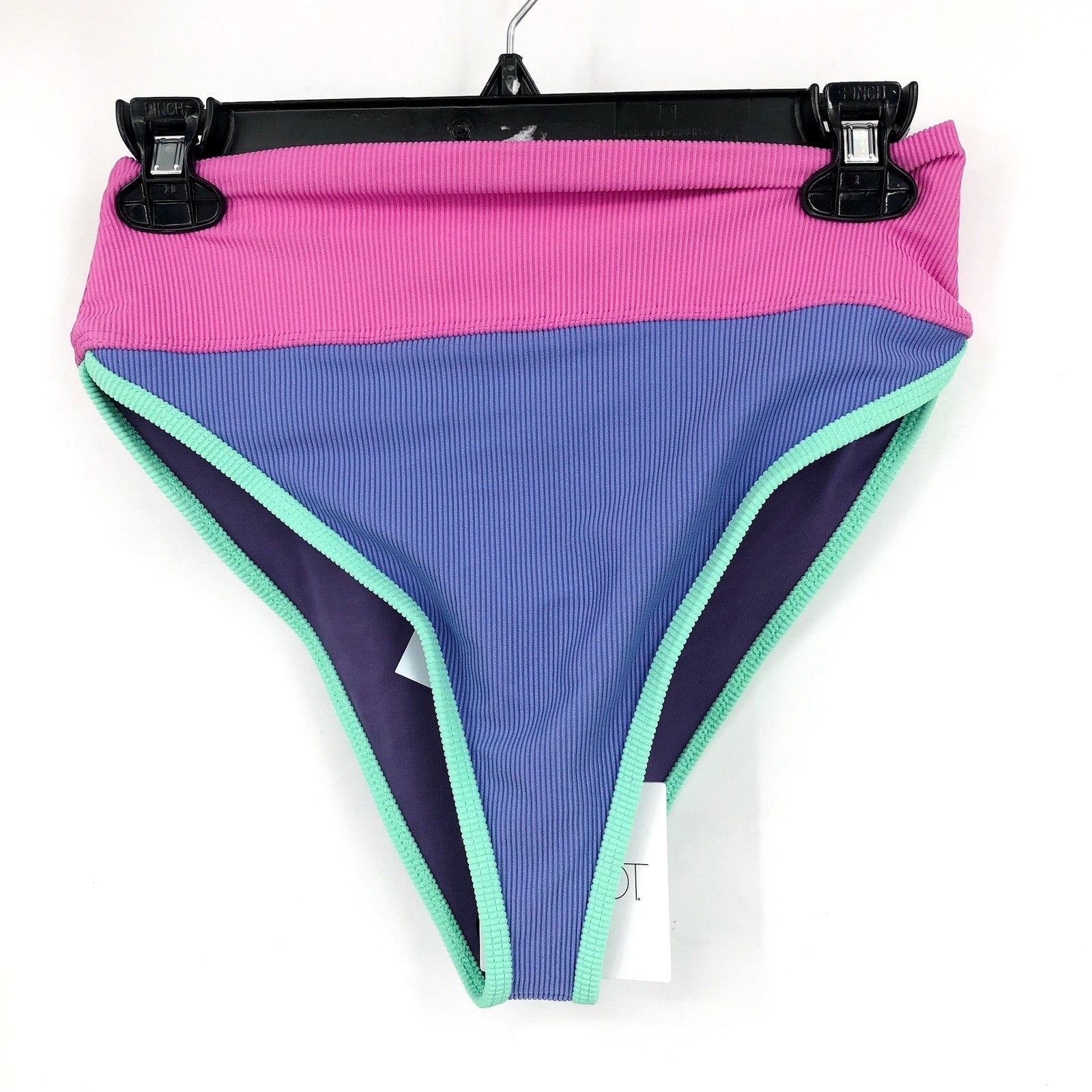 BEACH RIOT Emmy High Waist Bikini Bottom Large Purple High Tide Colorblock NWT