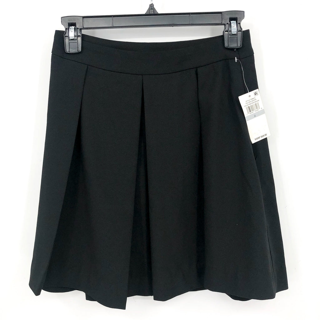 CECE Women's Pleated Mini A-Line Skirt Size 0 Rich Black Stretch Lined NWT