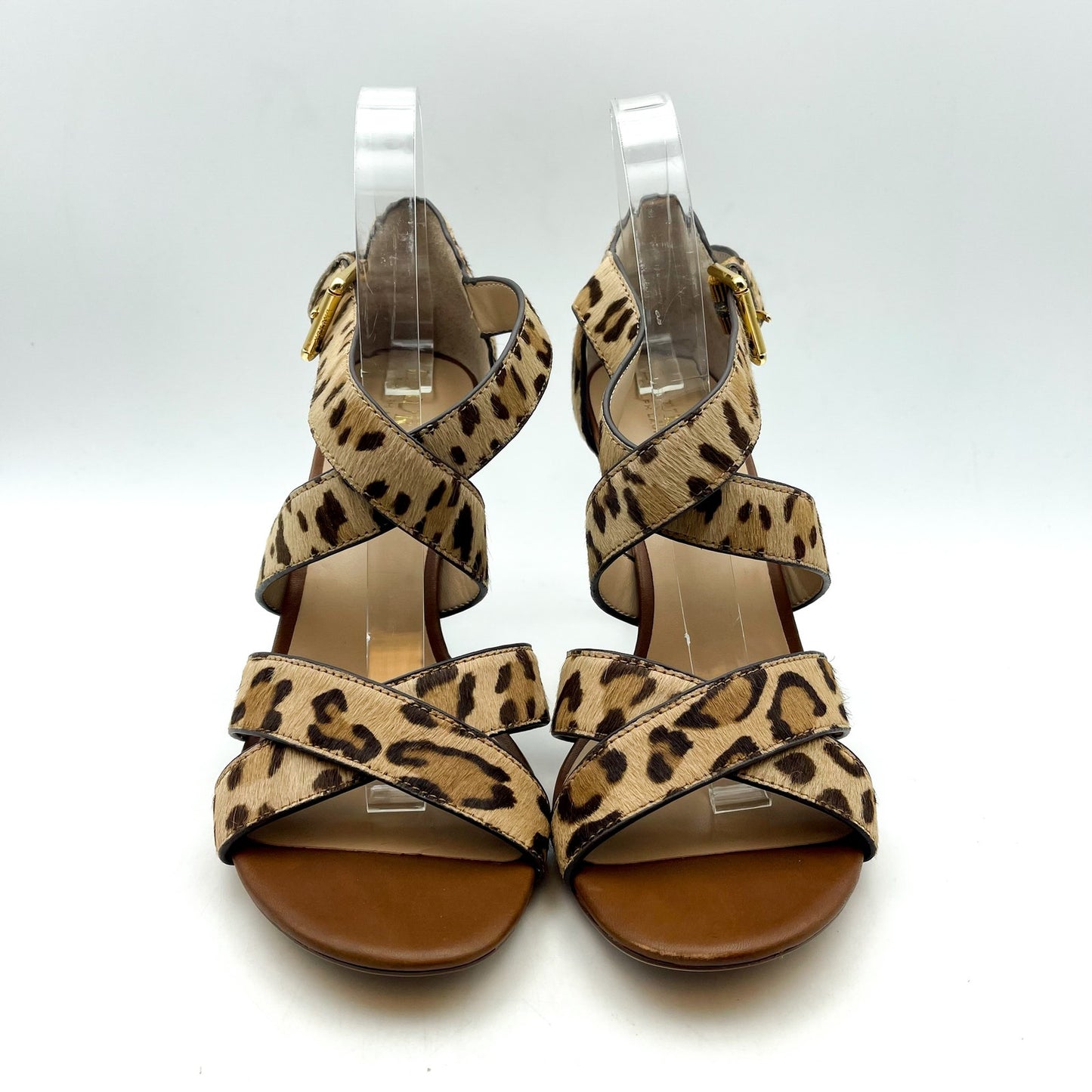 Lauren Ralph Lauren Gisella Haircalf Heel Sandals US 9.5 B Cheetah Leather NWOB