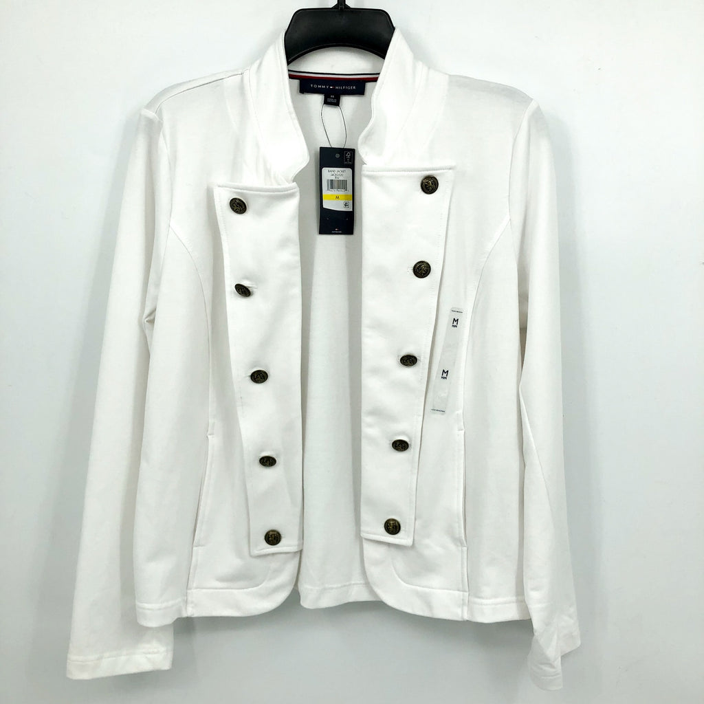 TOMMY HILFIGER Women's Military Band Jacket Medium White Button Front NWT