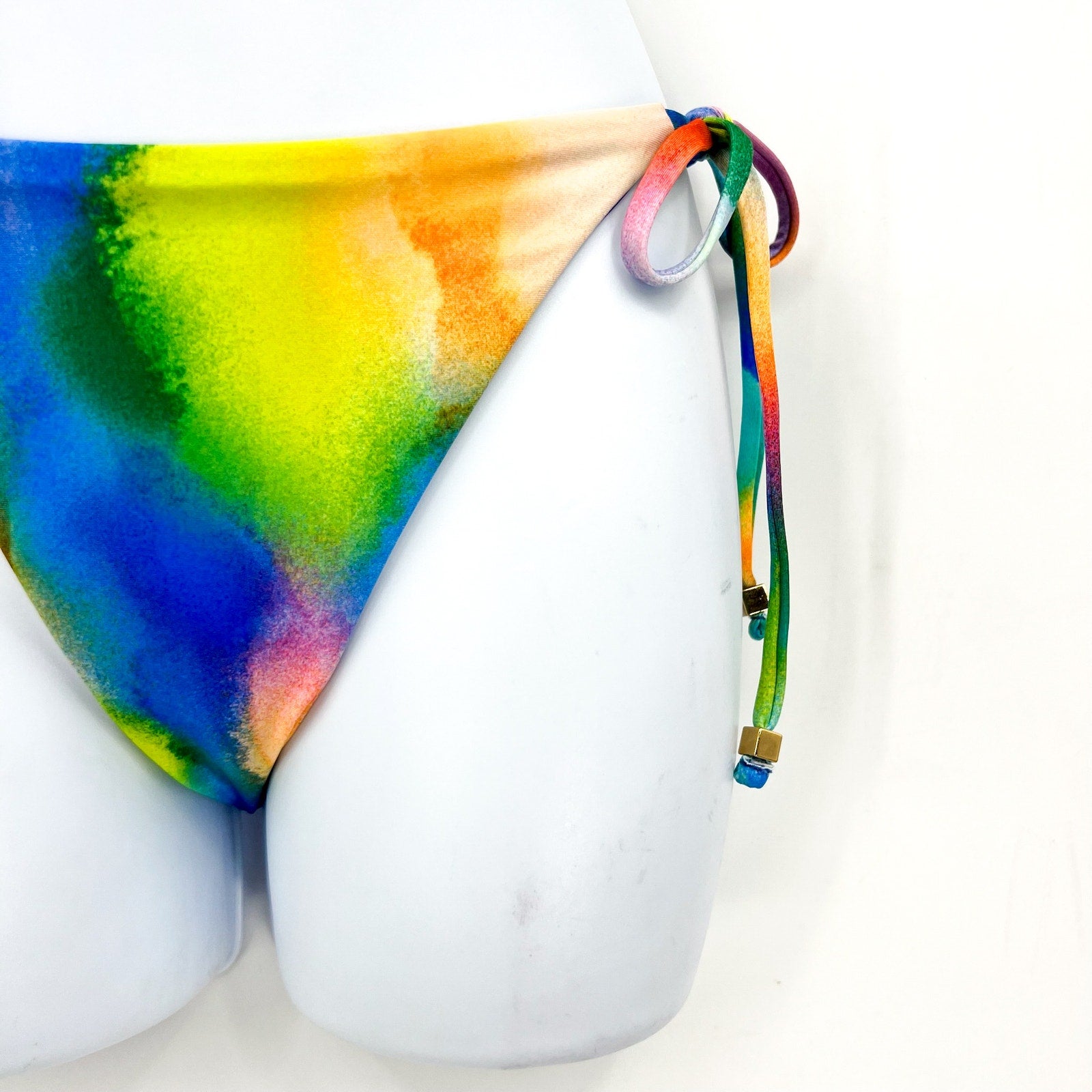 BECCA Women's Paper Mache Reversible Tie Side Bikini Bottom Small Rainbow NWT