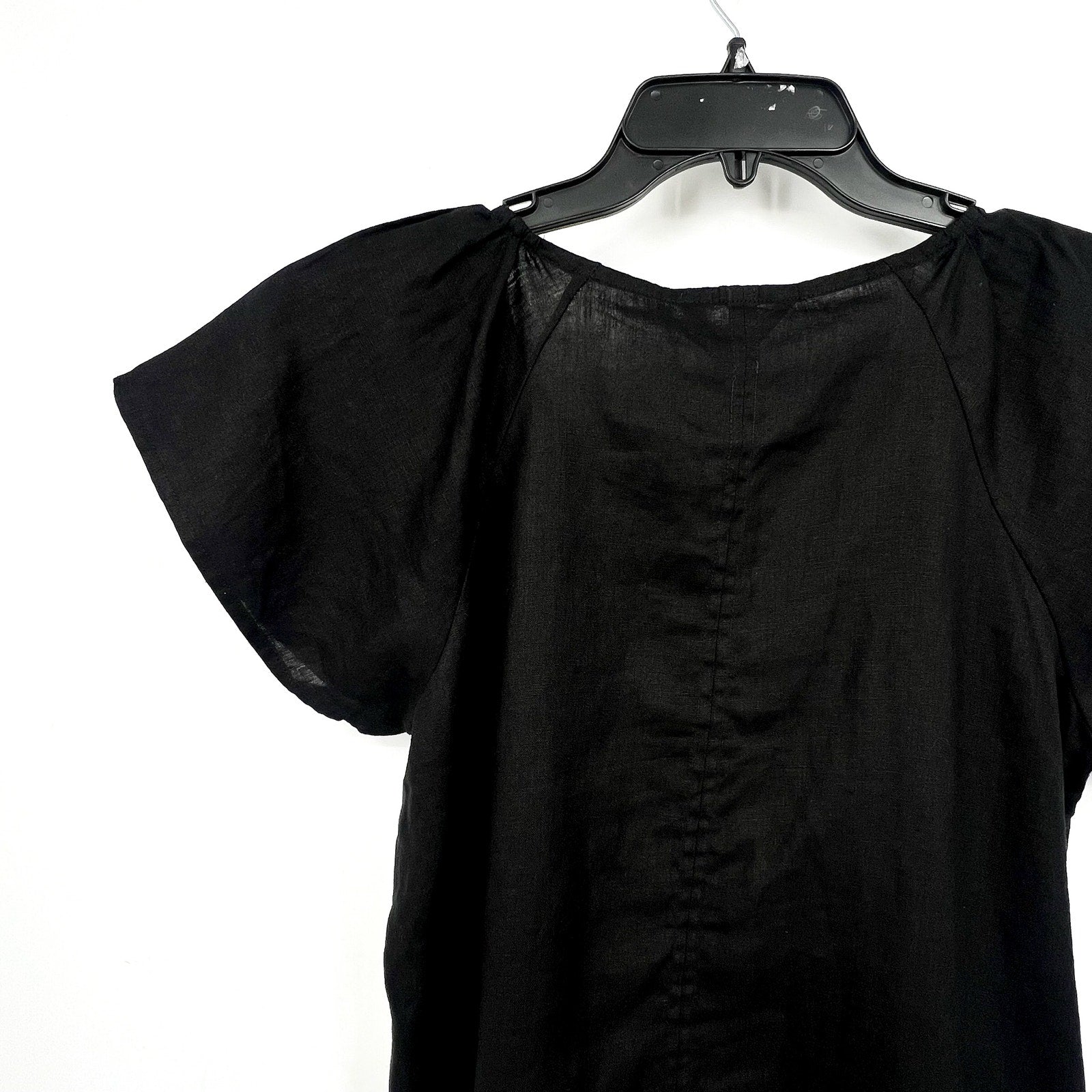 TOMMY BAHAMA Coastalina Linen Top Small Black Short Sleeve V-Neck Flutter NWT