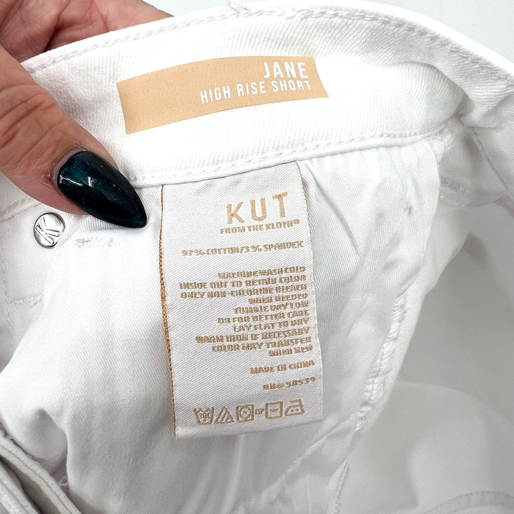 KUT FROM THE KLOTH Jane Cuff Denim Shorts Size 12 Optic White High Waist NWT