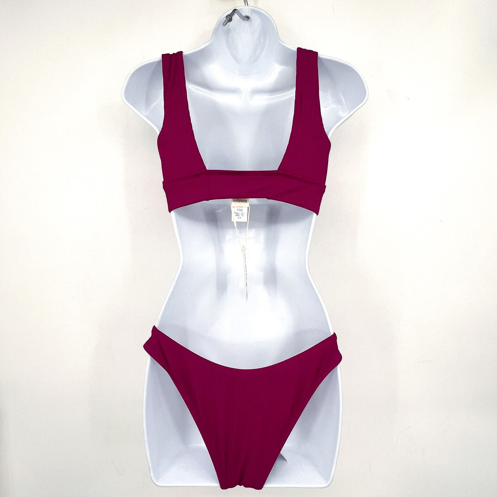 L*SPACE Women's Hailey Top Rocky Bikini Bottom Set Small Berry PINK NWT