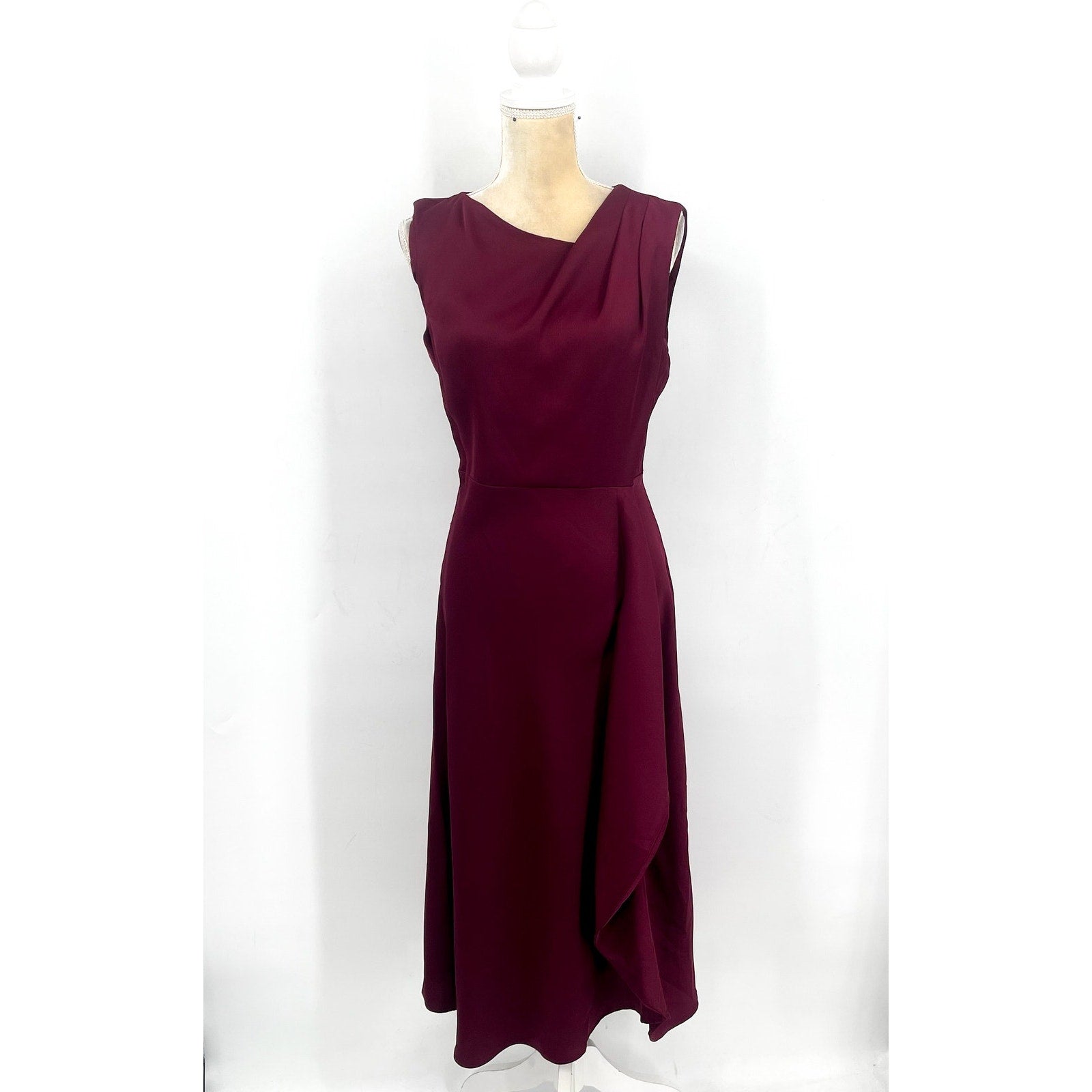 DKNY Women's Sleeveless Faux Wrap Midi Dress Size 6 Red Maroon Draped NWT