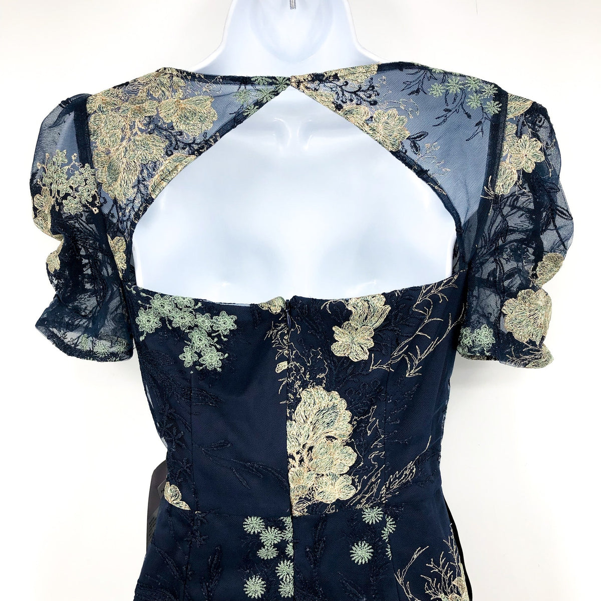 JS COLLECTION Women's Hope Flounce Tea Length Dress Size 2 Navy Jade Floral NWT