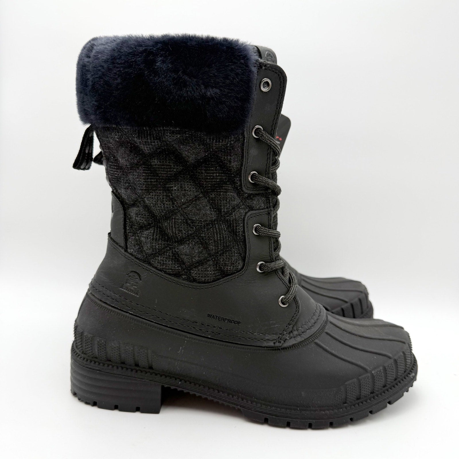 Kamik Womens Sienna Cuff 2 Winter Boots US 9 EU 40 Black Leather Fur NIB